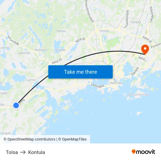 Tolsa to Kontula map