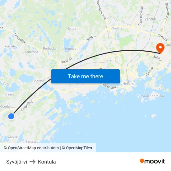 Syväjärvi to Kontula map