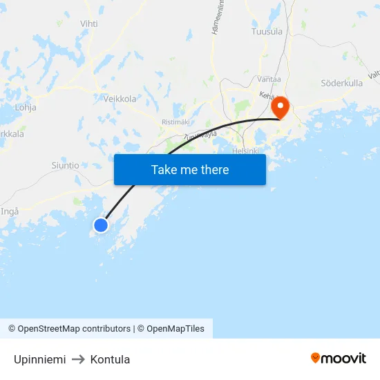 Upinniemi to Kontula map