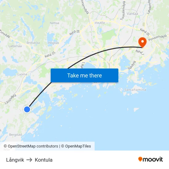 Långvik to Kontula map