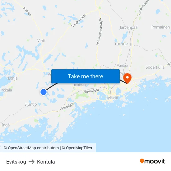 Evitskog to Kontula map