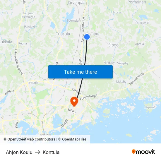 Ahjon Koulu to Kontula map