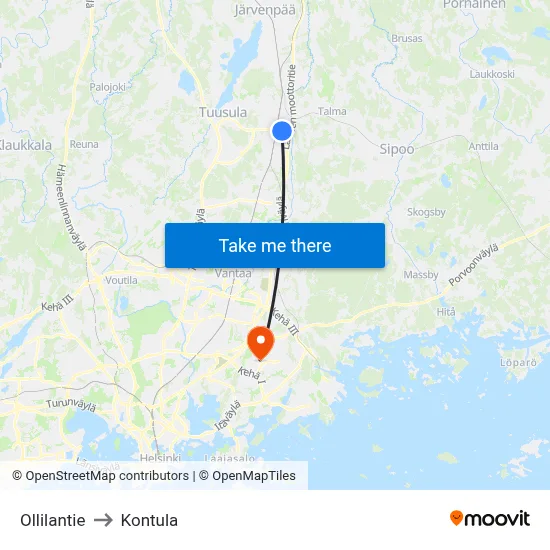 Ollilantie to Kontula map