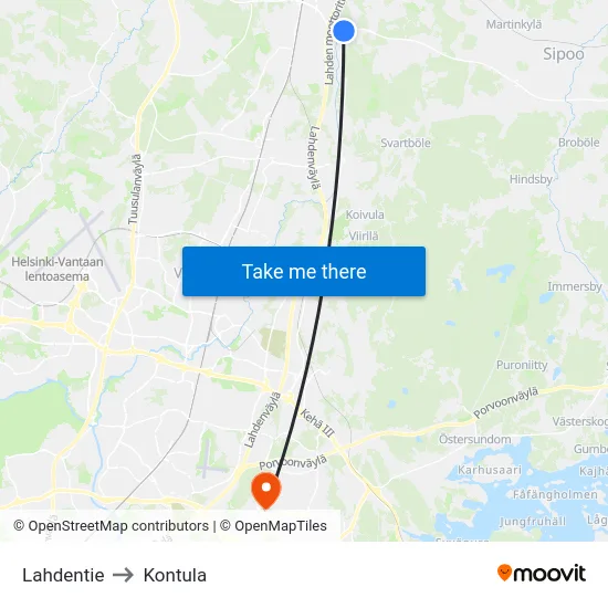 Lahdentie to Kontula map