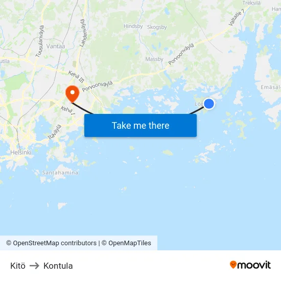 Kitö to Kontula map