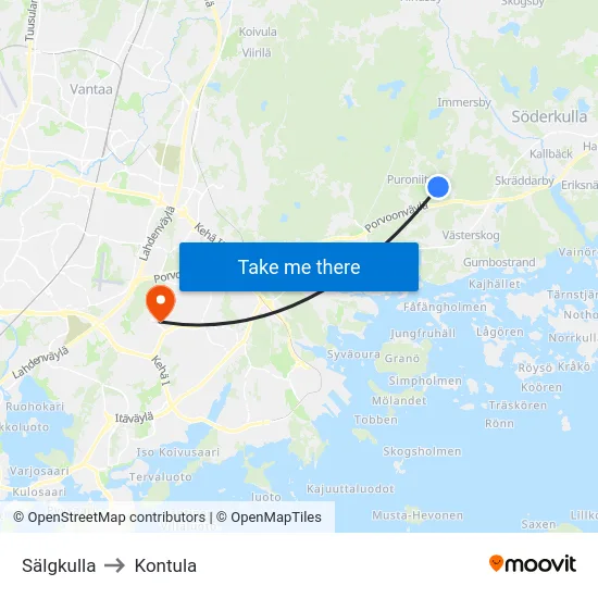 Sälgkulla to Kontula map