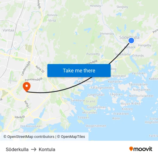 Söderkulla to Kontula map
