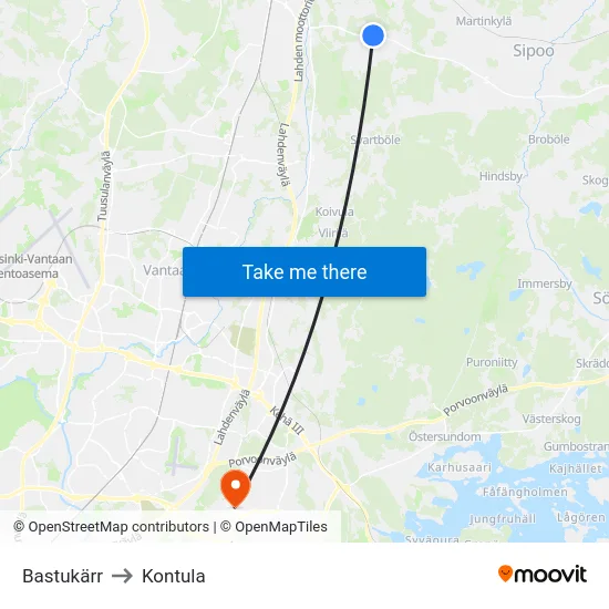 Bastukärr to Kontula map