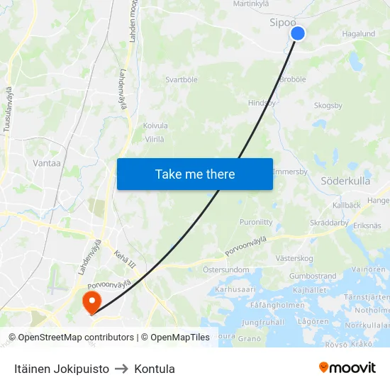Itäinen Jokipuisto to Kontula map
