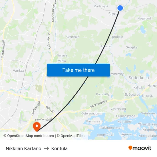 Nikkilän Kartano to Kontula map