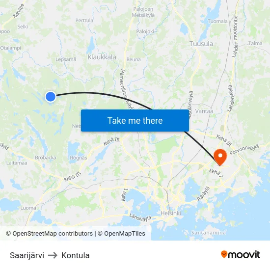 Saarijärvi to Kontula map
