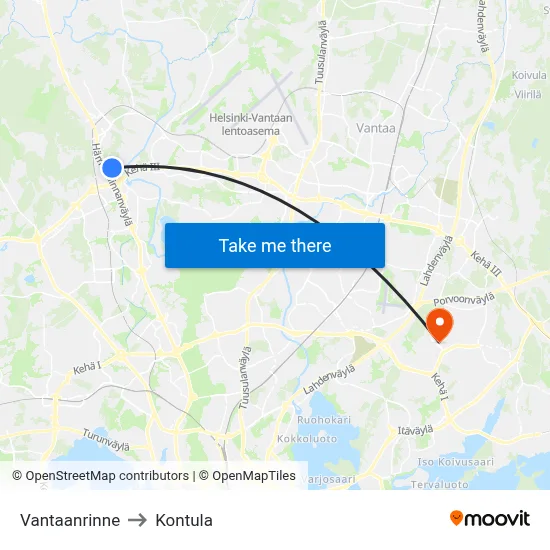 Vantaanrinne to Kontula map