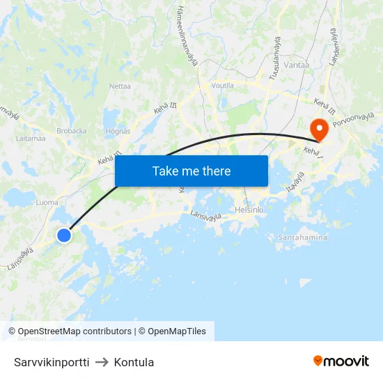 Sarvvikinportti to Kontula map
