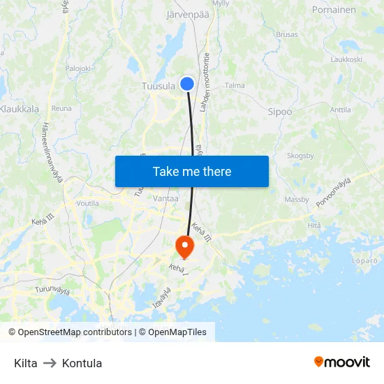 Kilta to Kontula map