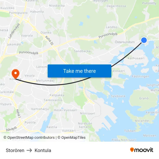 Storören to Kontula map