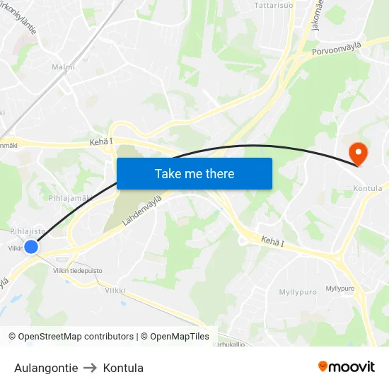 Aulangontie Road to Kontula map