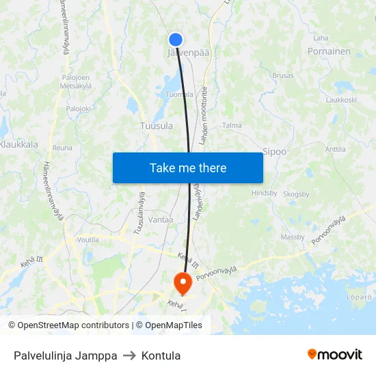 Palvelulinja Jamppa to Kontula map