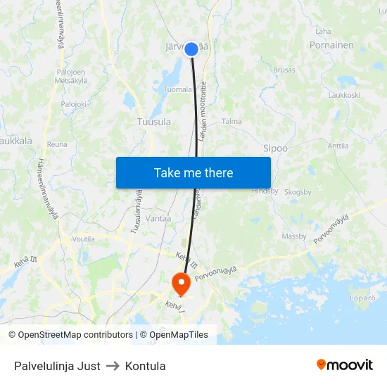 Palvelulinja Just to Kontula map