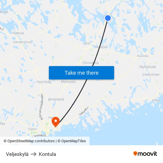 Veljeskylä to Kontula map