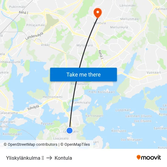 Yliskylänkulma 🏟️ to Kontula map