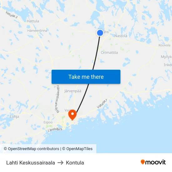 Lahti Keskussairaala to Kontula map
