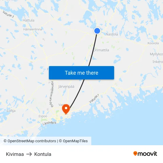 Kivimaa to Kontula map