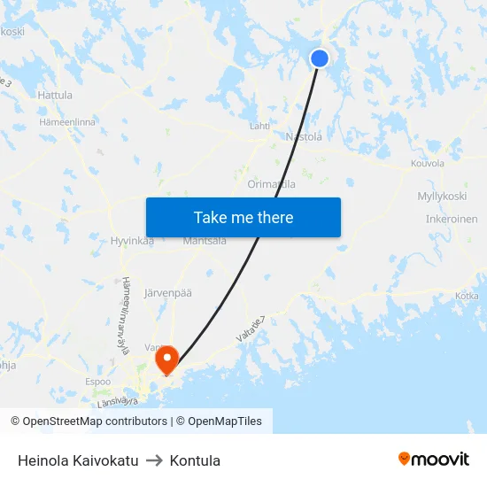 Heinola Kaivokatu to Kontula map