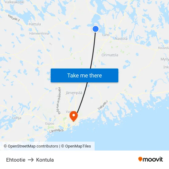Ehtootie to Kontula map