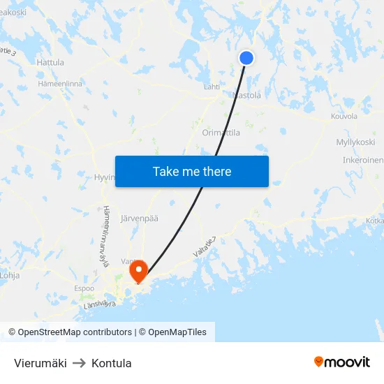 Vierumäki to Kontula map