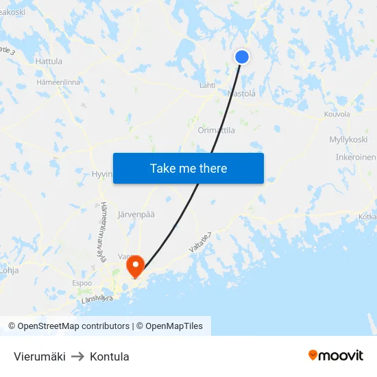 Vierumäki to Kontula map
