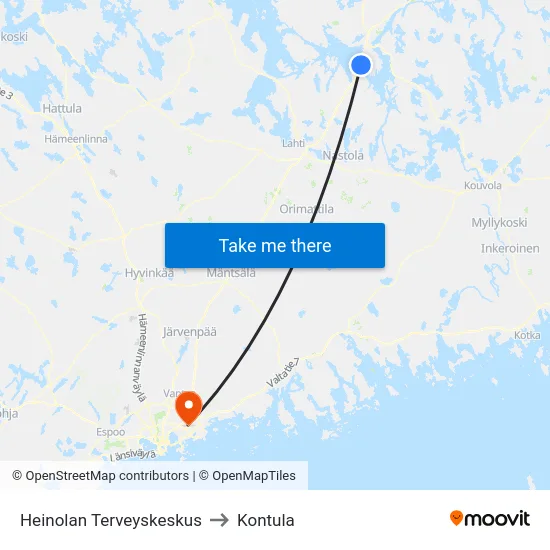 Heinolan Terveyskeskus to Kontula map