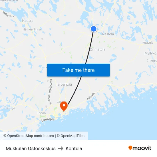 Mukkulan Ostoskeskus to Kontula map