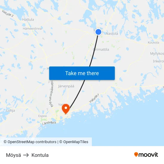 Möysä to Kontula map