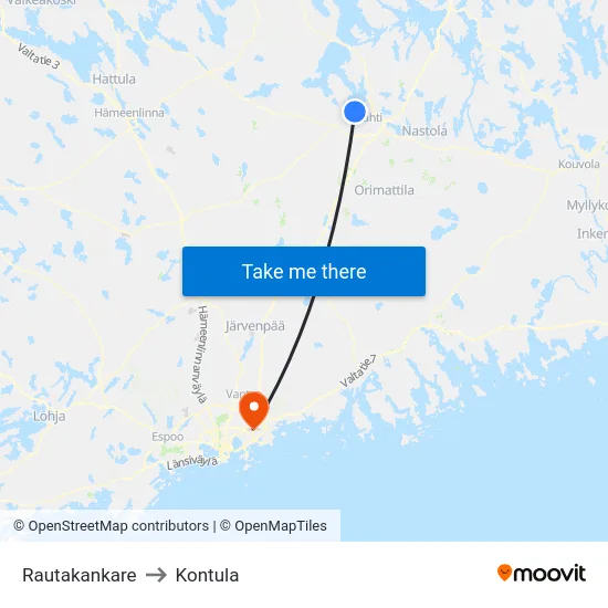 Rautakankare to Kontula map