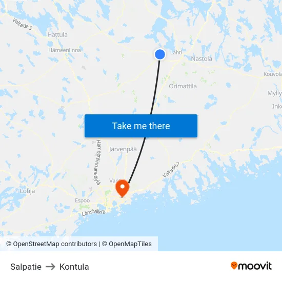 Salpatie to Kontula map
