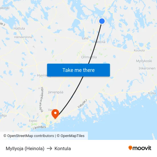 Myllyoja (Heinola) to Kontula map