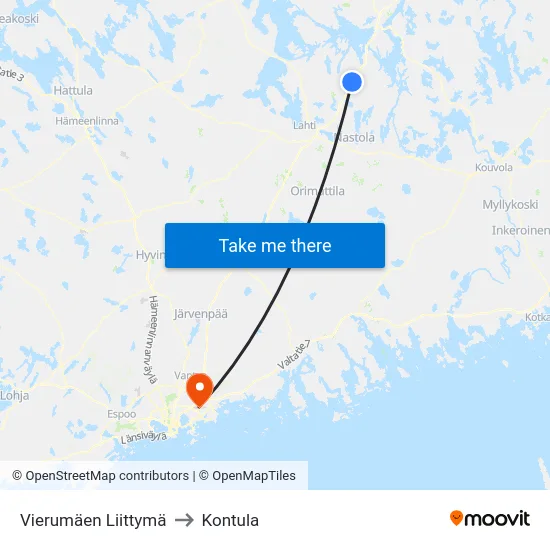 Vierumäen Liittymä to Kontula map