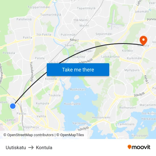 Uutiskatu to Kontula map