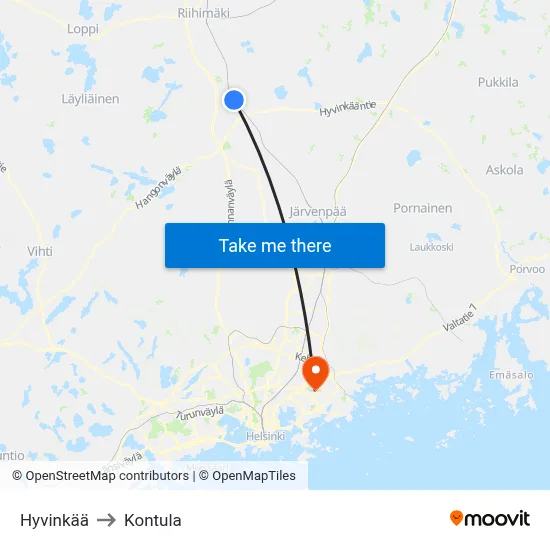 Hyvinkaa to Kontula map