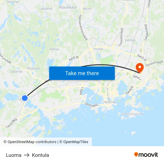 Luoma to Kontula map