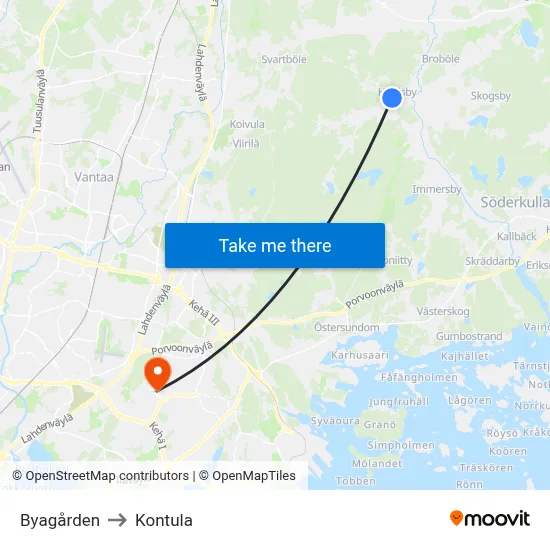 Village Farm to Kontula map