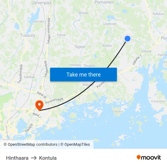 Hinthaara to Kontula map