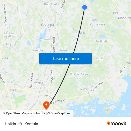 Halkia to Kontula map