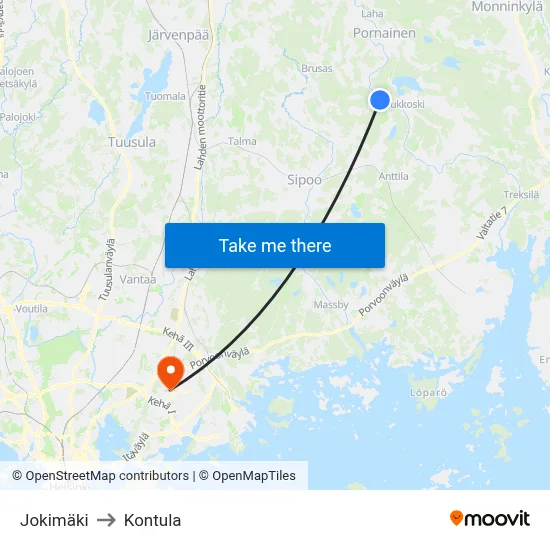 Jokimäki to Kontula map