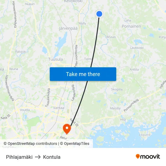 Pihlajamäki to Kontula map