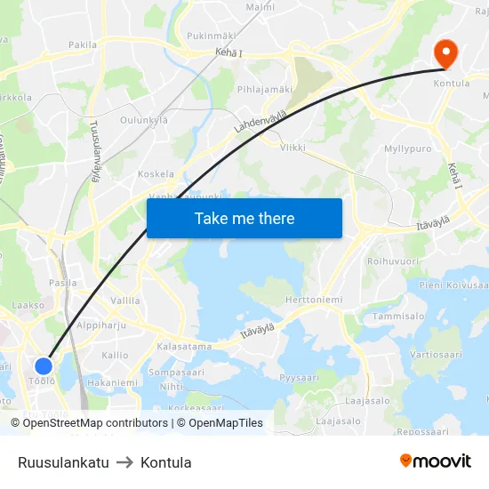 Rose Street to Kontula map
