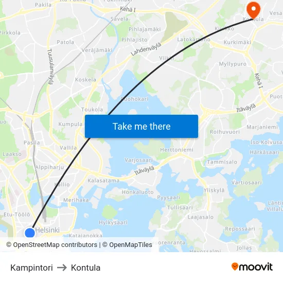 Kampintori to Kontula map