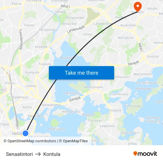 Senaatintori to Kontula map