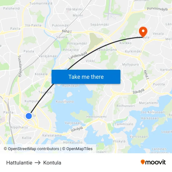 Hattulantie to Kontula map