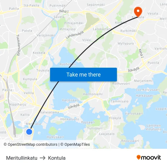 Meritullinkatu to Kontula map